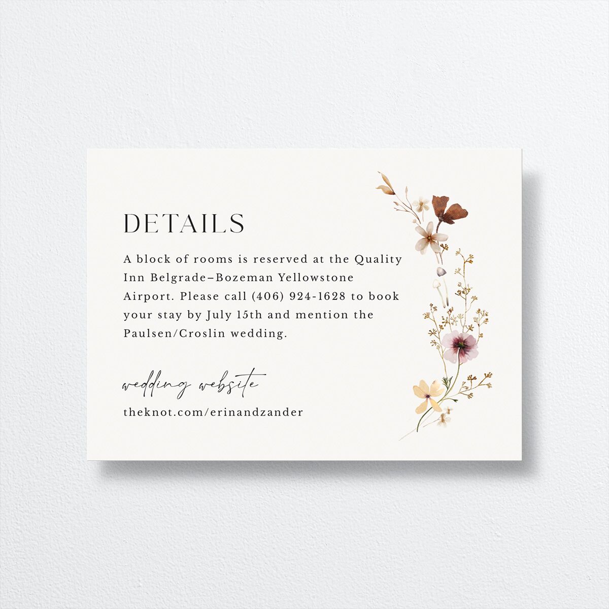 Simple Bohemian Wildflowers Wedding Enclosure Cards — view 1
