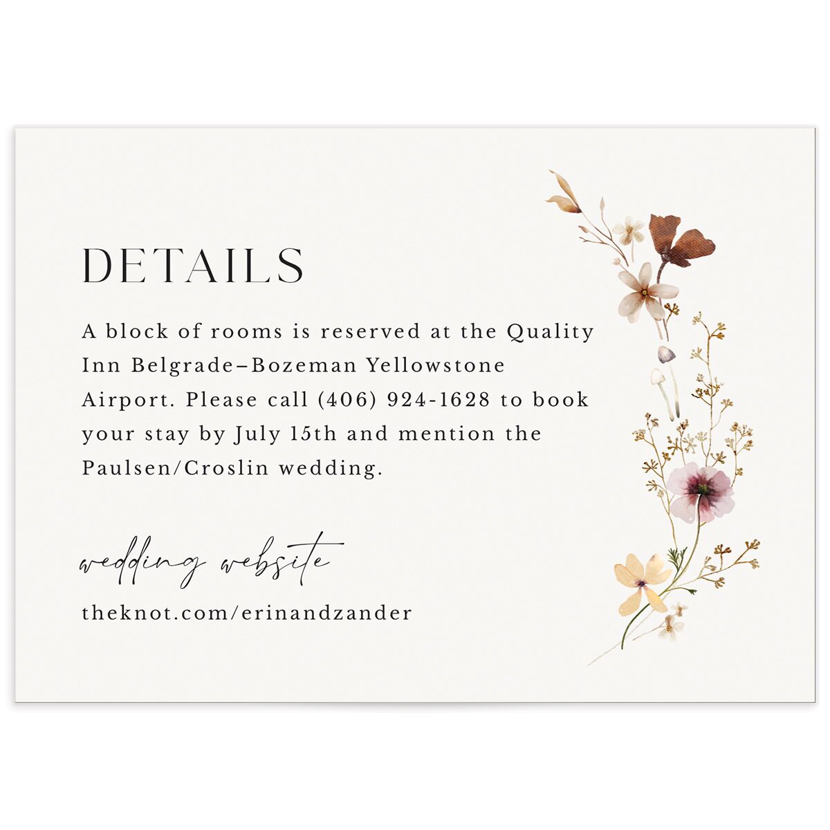 Simple Bohemian Wildflowers Wedding Enclosure Cards