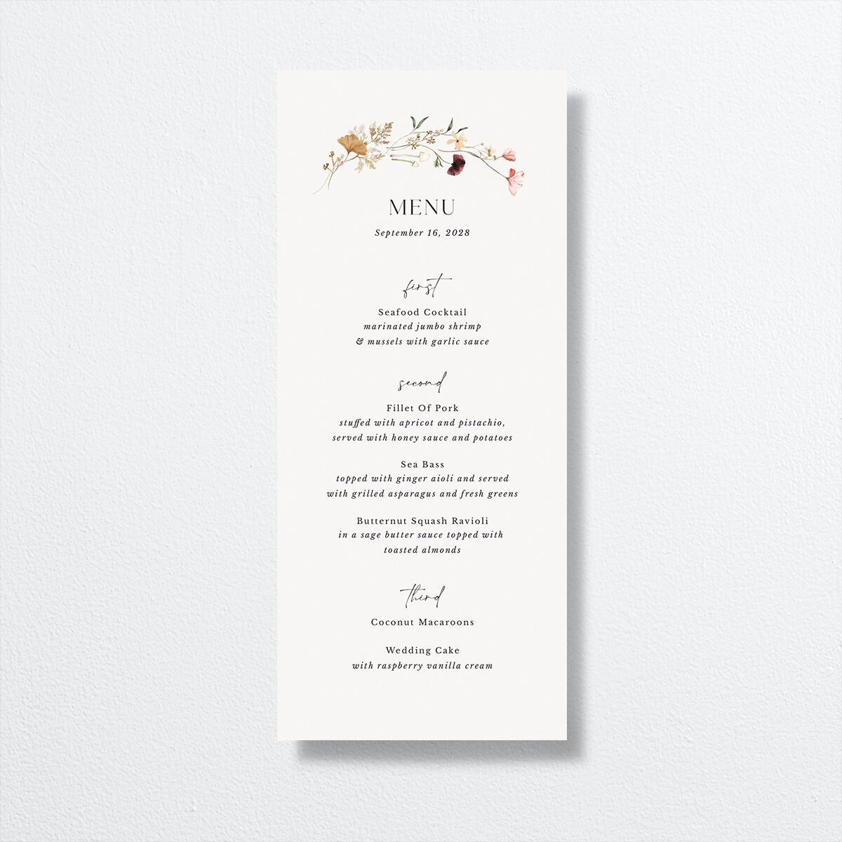Simple Bohemian Wildflowers Menus Cotton Signature