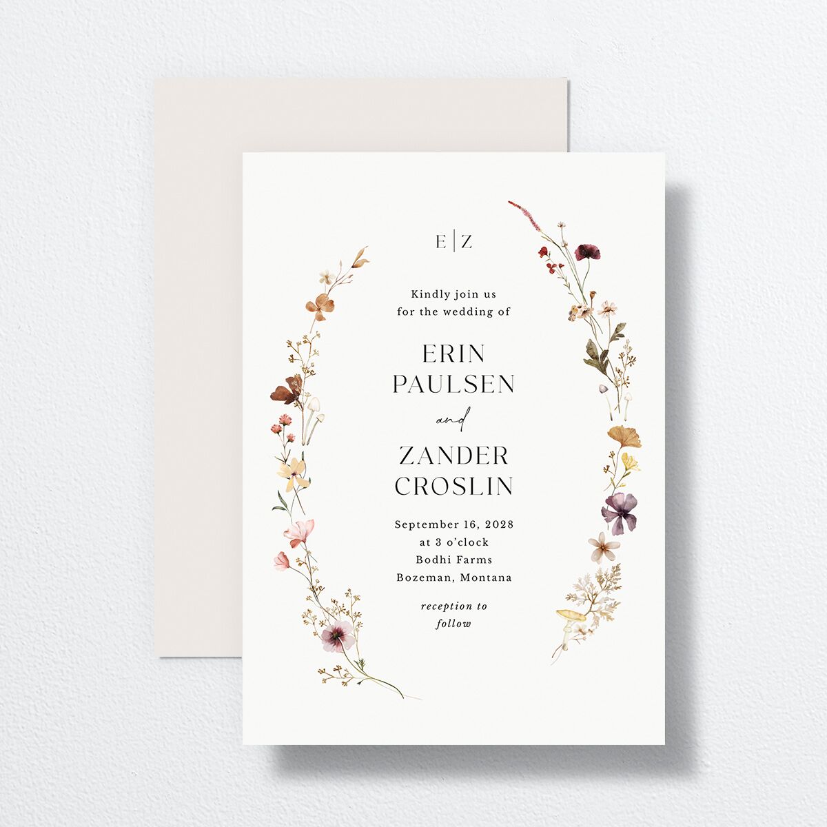 Simple Bohemian Wildflowers Wedding Invitations Cotton No Signature