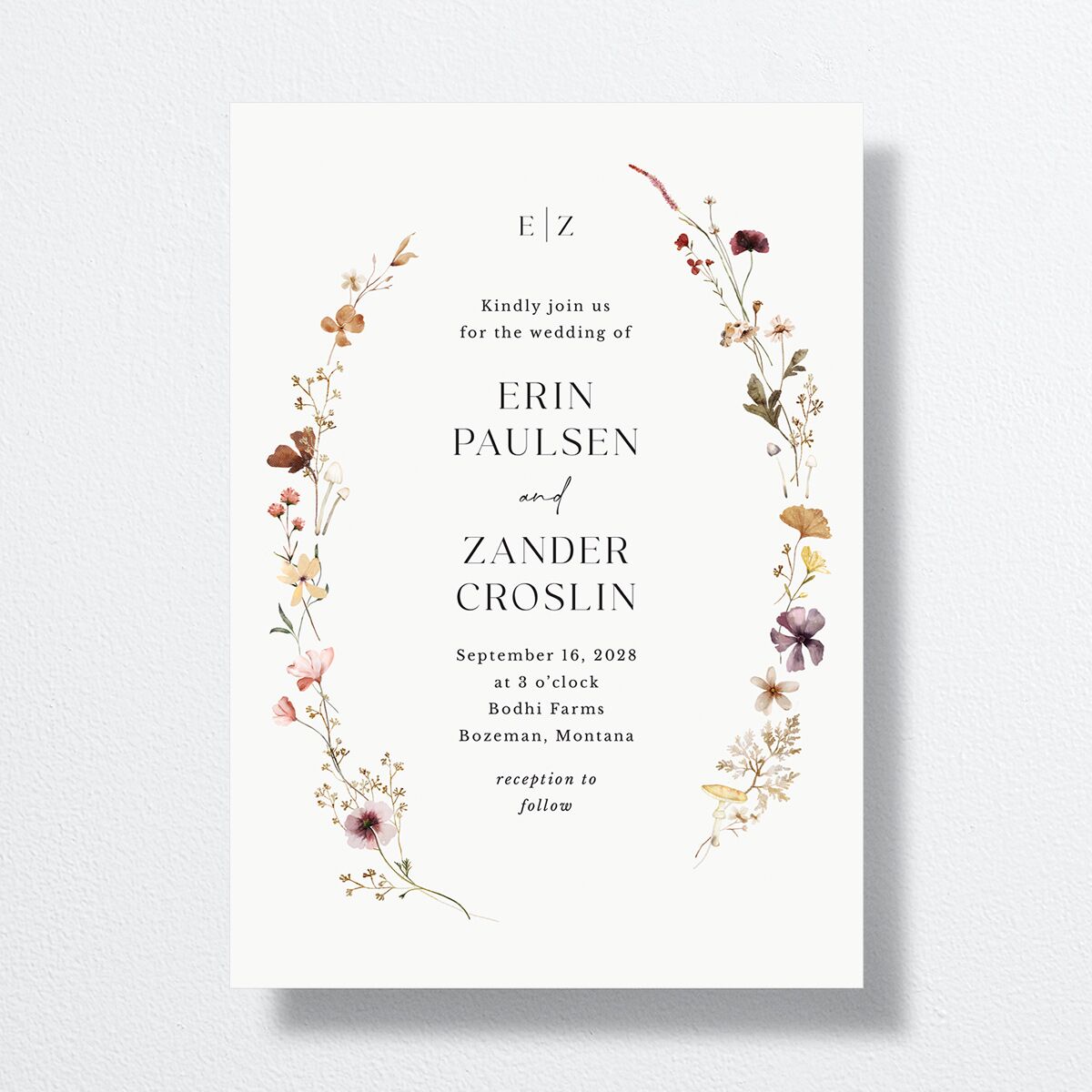 Simple Bohemian Wildflowers Wedding Invitations Cotton No Signature
