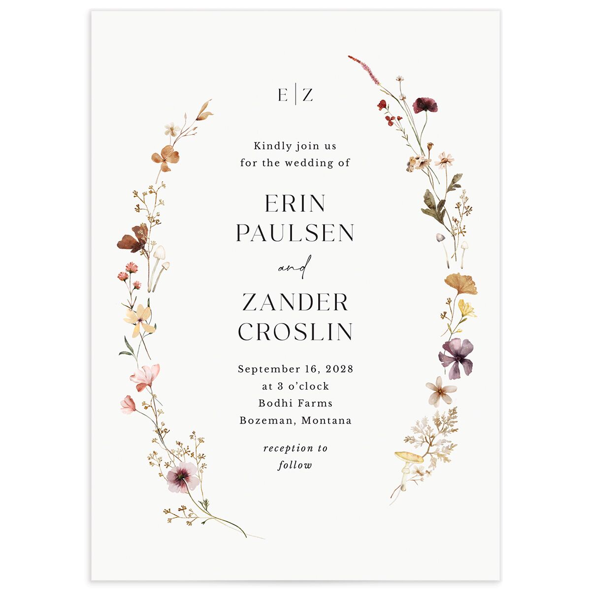 Simple Bohemian Wildflowers Wedding Invitations