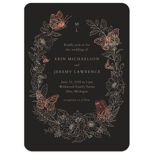 Butterfly Botanical Foil Wedding Invitations Rose Gold Charcoal Signature Blank No Rounded