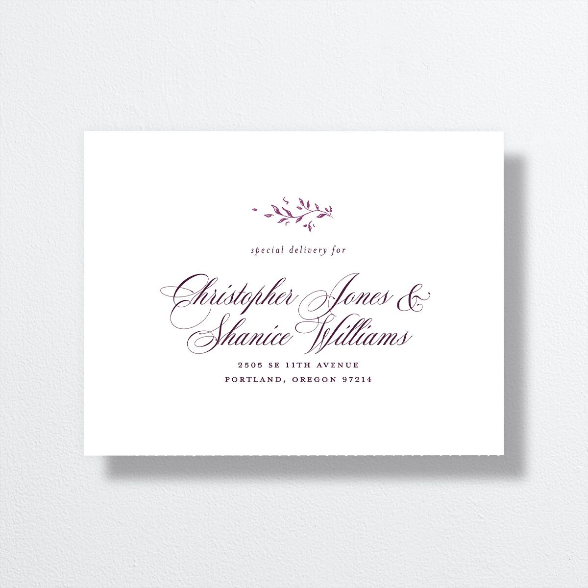 Formal Opulent Frame All-in-One Wedding Invitations Bordeaux No Signature Light Both Recipient and Return Addresses