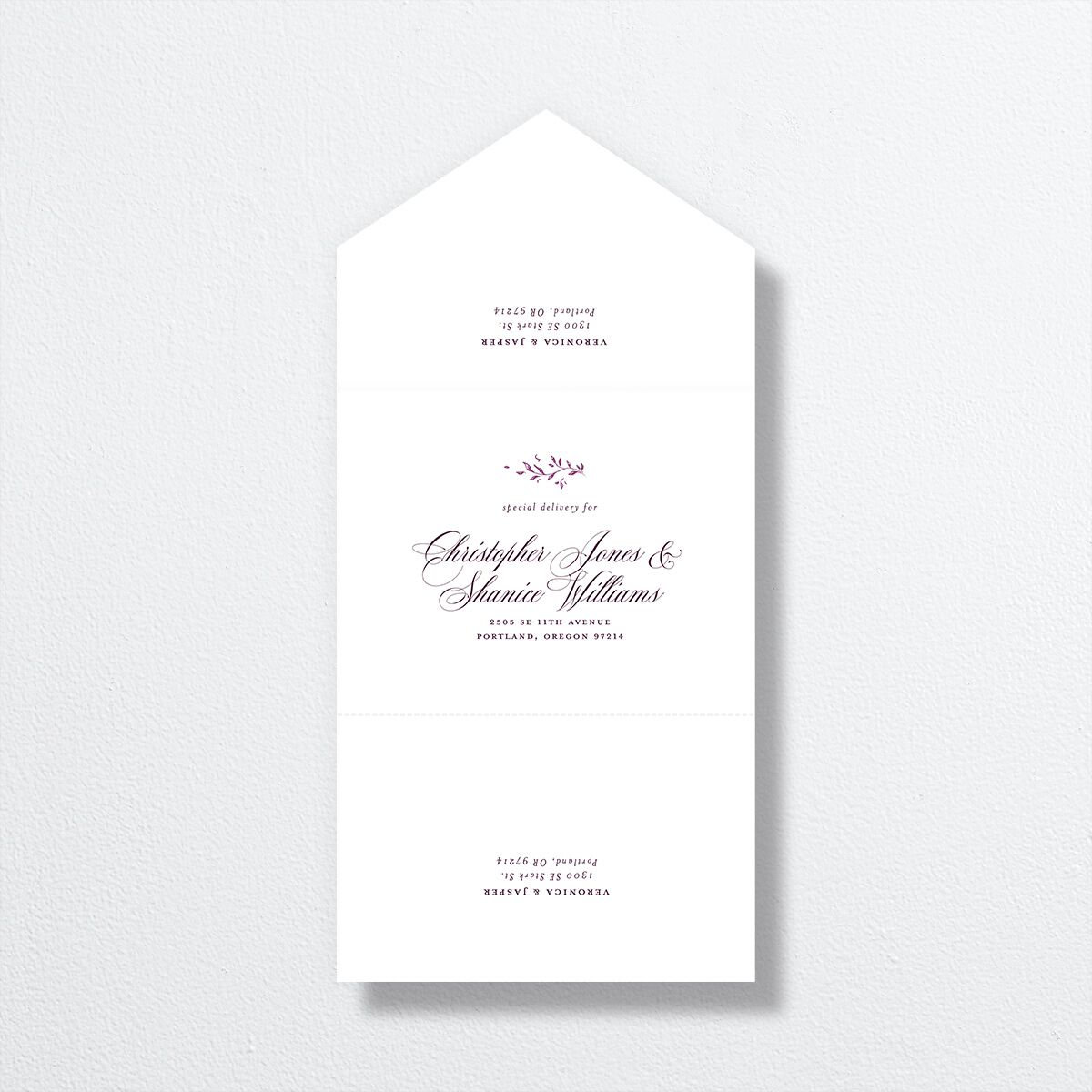 Formal Opulent Frame All-in-One Wedding Invitations Bordeaux No Signature Light Both Recipient and Return Addresses