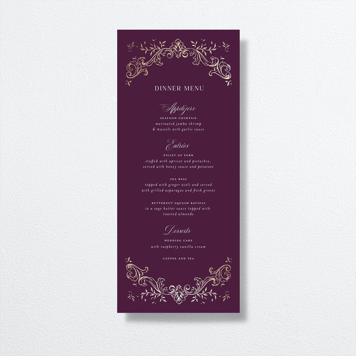 Formal Opulent Frame Menus Bordeaux Gold Signature
