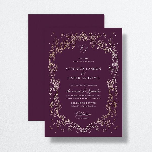 Formal Opulent Frame Wedding Invitations Bordeaux Gold No Signature