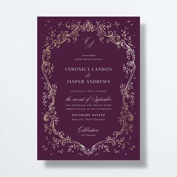 Formal Opulent Frame Wedding Invitations Bordeaux Gold No Signature