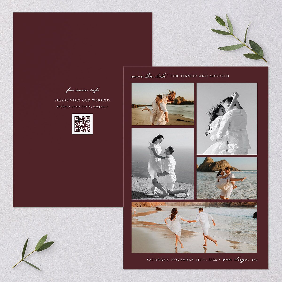 Romantic Gallery Save the Date Cards Merlot Signature smooth Blank No Standard