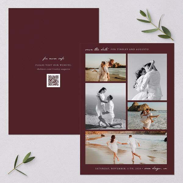 Romantic Gallery Save the Date Cards Merlot Signature smooth Blank No Standard