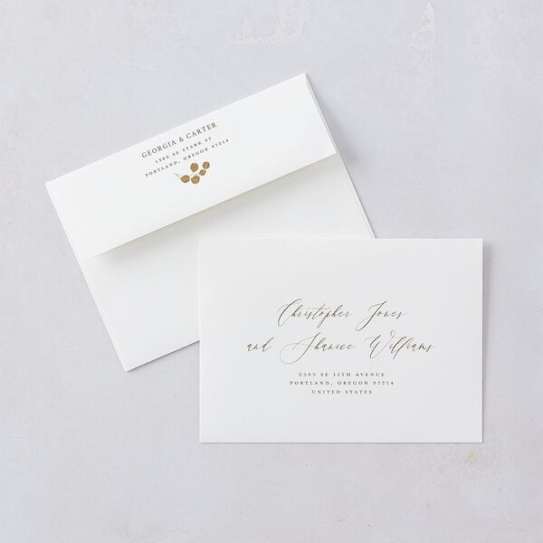 Ethereal Greenery and Gold Wedding Invitations Pure White Signature Blank No Standard