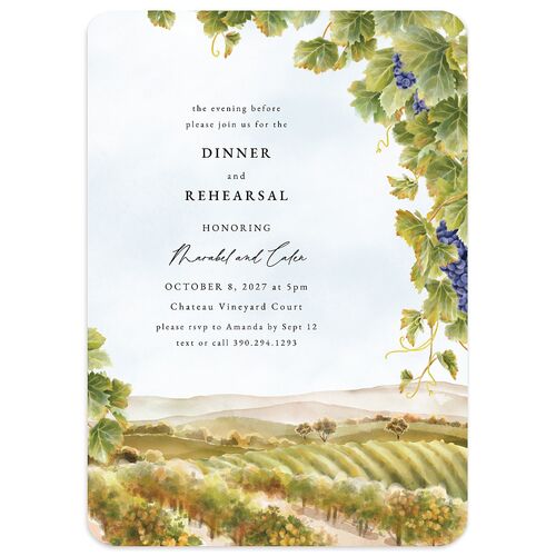 Romantic Vineyard Rehearsal Dinner Invitations Hunter Green Signature Blank Rounded