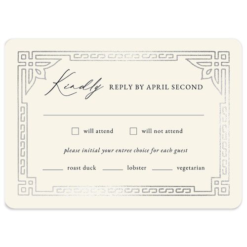 Chinese Double Happiness Wedding Response Cards Silver Champagne Signature Rounded
