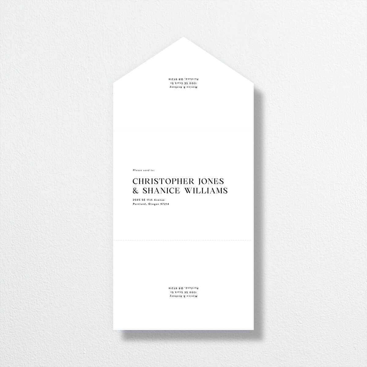 Simple Editorial Photo All-in-One Wedding Invitations Pure White Signature Light Both Recipient and Return Addresses No