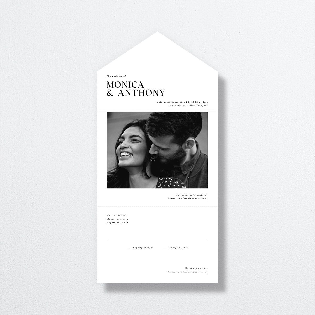 Simple Editorial Photo All-in-One Wedding Invitations Pure White Signature Light Both Recipient and Return Addresses No