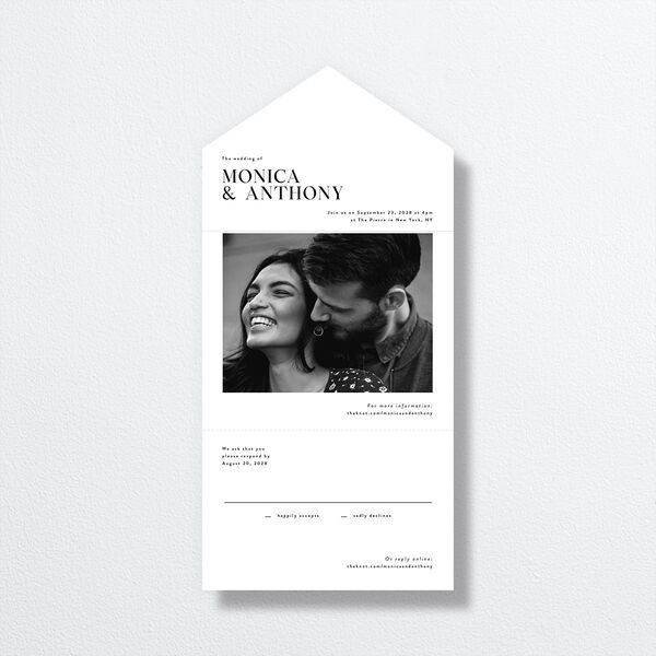 Simple Editorial Photo All-in-One Wedding Invitations Pure White Signature Light Both Recipient and Return Addresses No