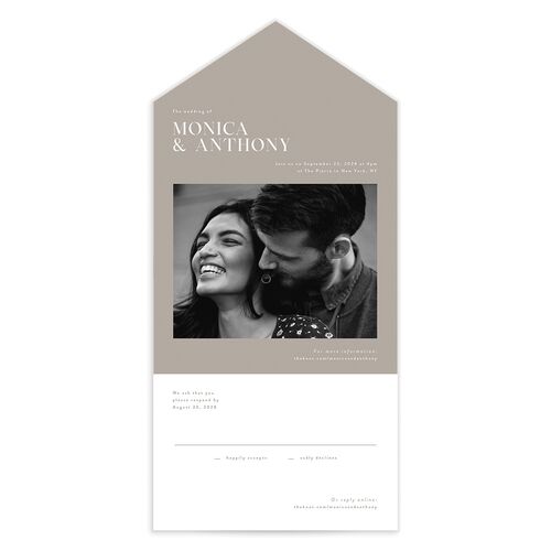 Simple Editorial Photo All-in-One Wedding Invitations Sand Signature Light Both Recipient and Return Addresses No