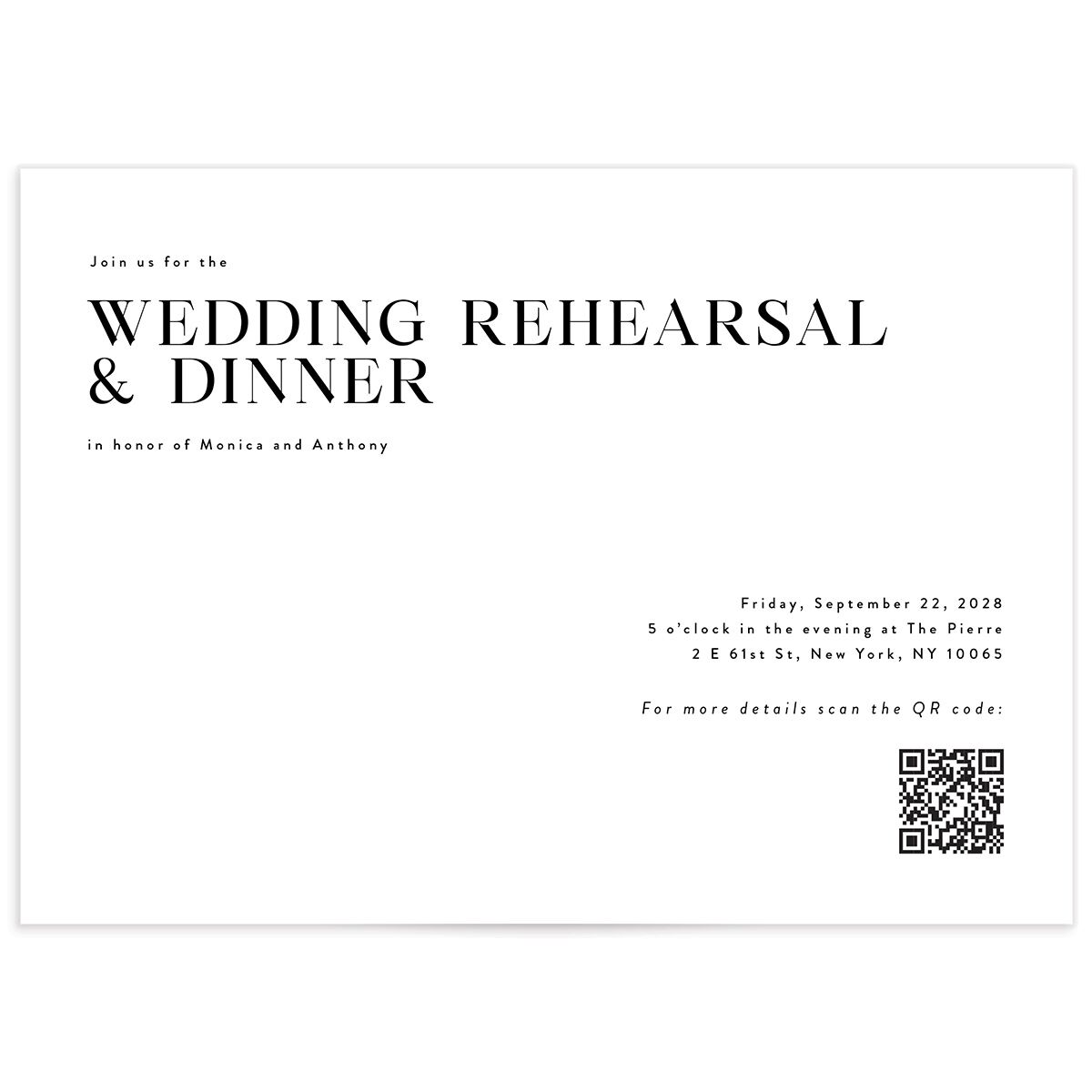 Simple Editorial Photo Rehearsal Dinner Invitations