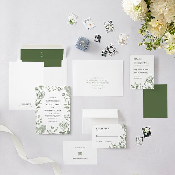 Classic Botanical Border Wedding Invitations Thyme Signature Blank No Standard