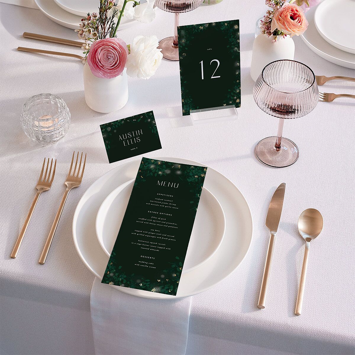 Moonlit Garden Table Numbers Gold Dark Emerald Signature