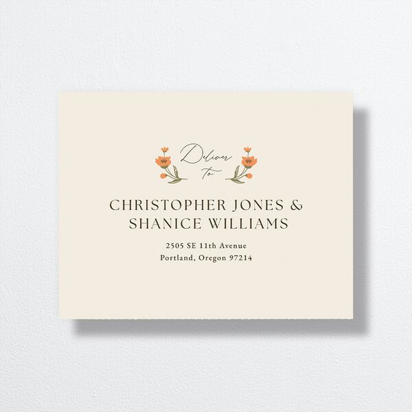 Flora Garden Border All-in-One Wedding Invitations Olive Signature Light Both Recipient and Return Addresses No