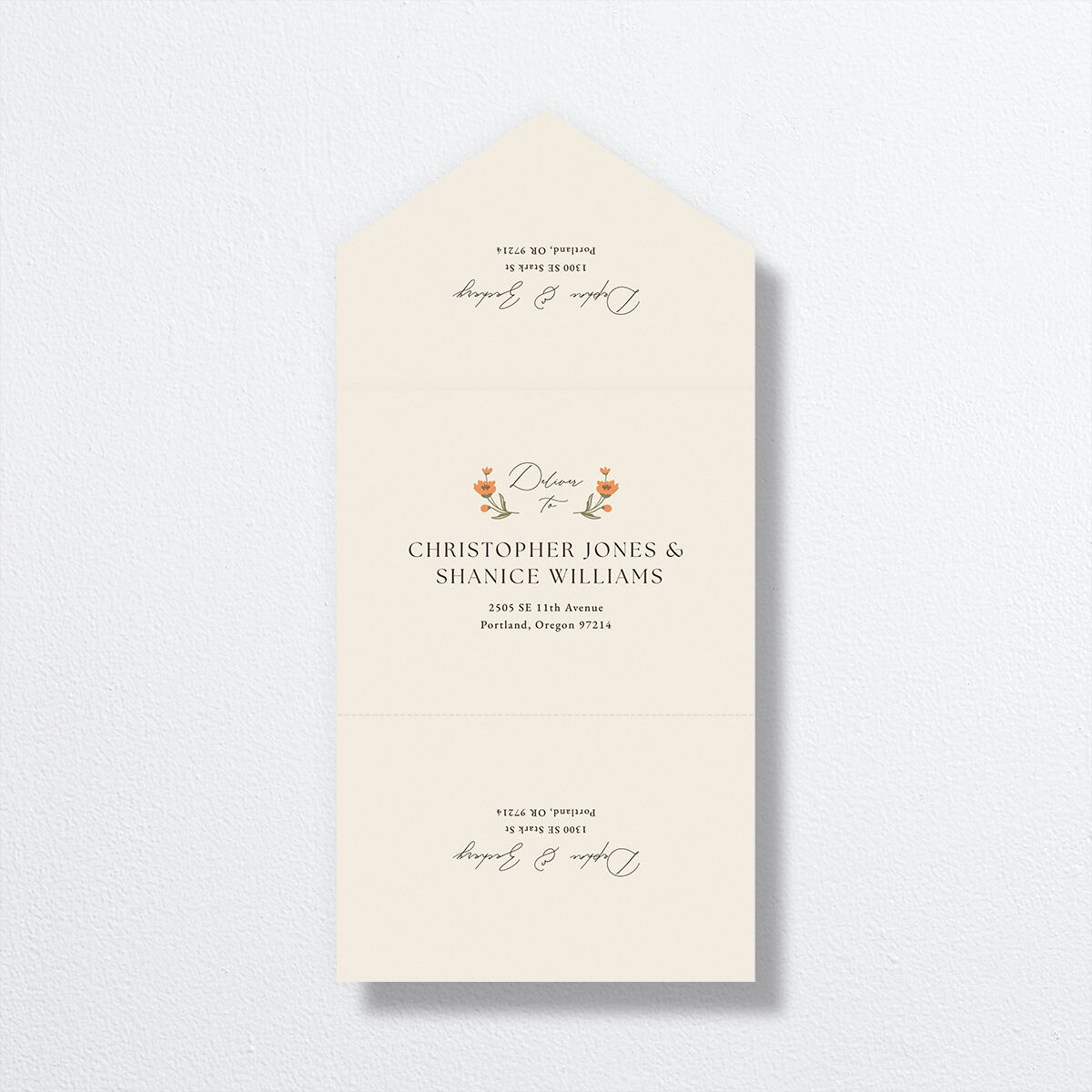 Flora Garden Border All-in-One Wedding Invitations Olive Signature Light Both Recipient and Return Addresses No