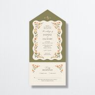 Flora Garden Border All-in-One Wedding Invitations Olive Signature Light Both Recipient and Return Addresses No