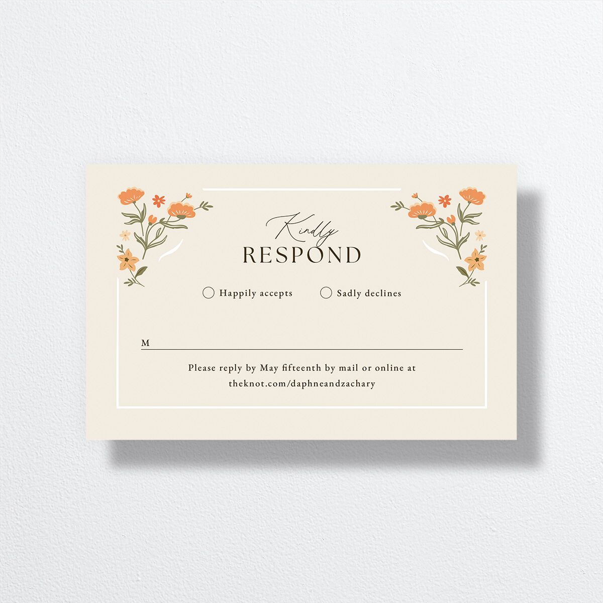 Flora Garden Border All-in-One Wedding Invitations Olive Signature Light Both Recipient and Return Addresses No