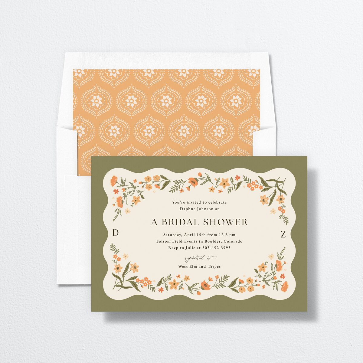 Flora Garden Border Bridal Shower Invitations Olive Signature