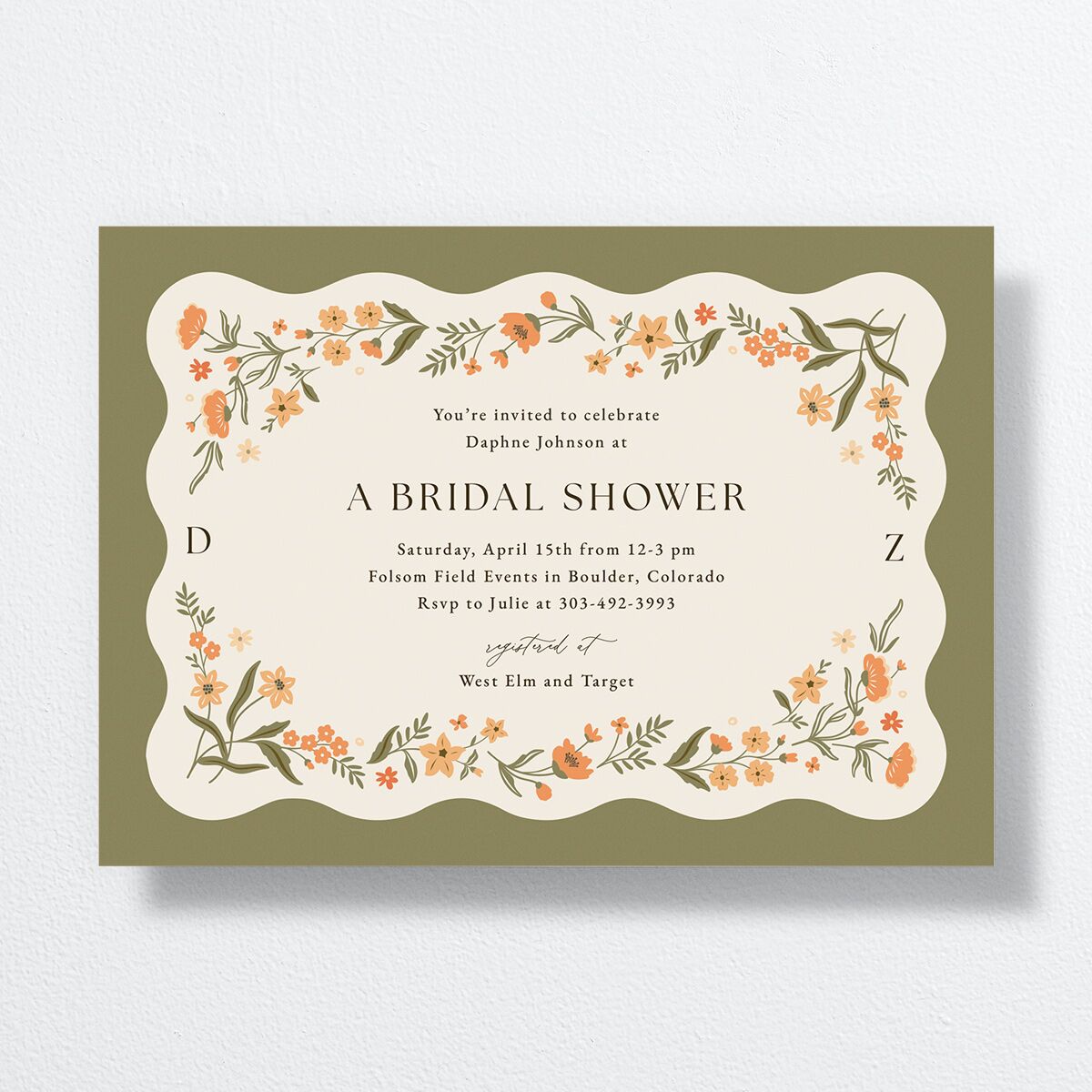 Flora Garden Border Bridal Shower Invitations Olive Signature