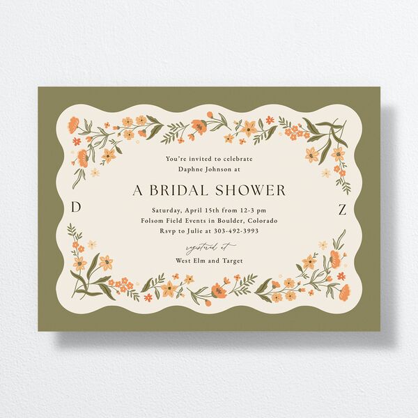 Flora Garden Border Bridal Shower Invitations Olive Signature