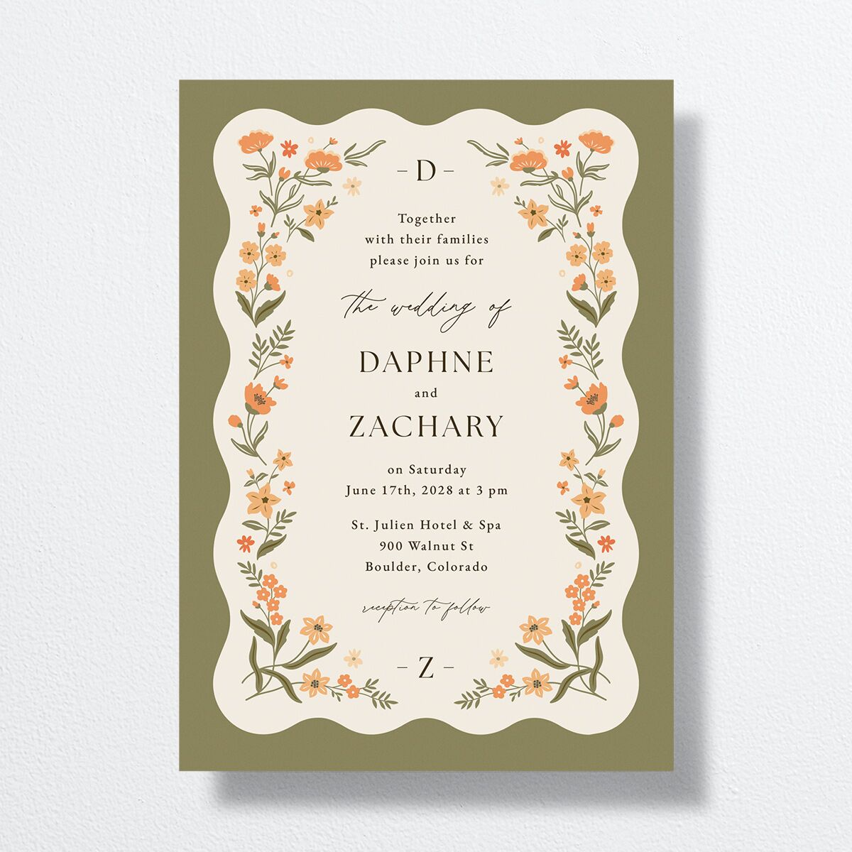 Flora Garden Border Wedding Invitations Olive Signature No