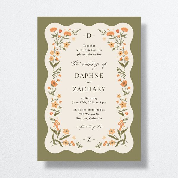 Flora Garden Border Wedding Invitations Olive Signature No