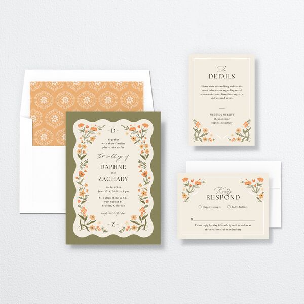 Flora Garden Border Wedding Invitations Olive Signature No