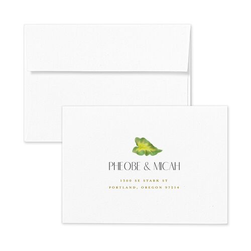 Hawaiian Tropical Monstera Frame Response Card Envelopes White Charcoal Return Address Signature Standard
