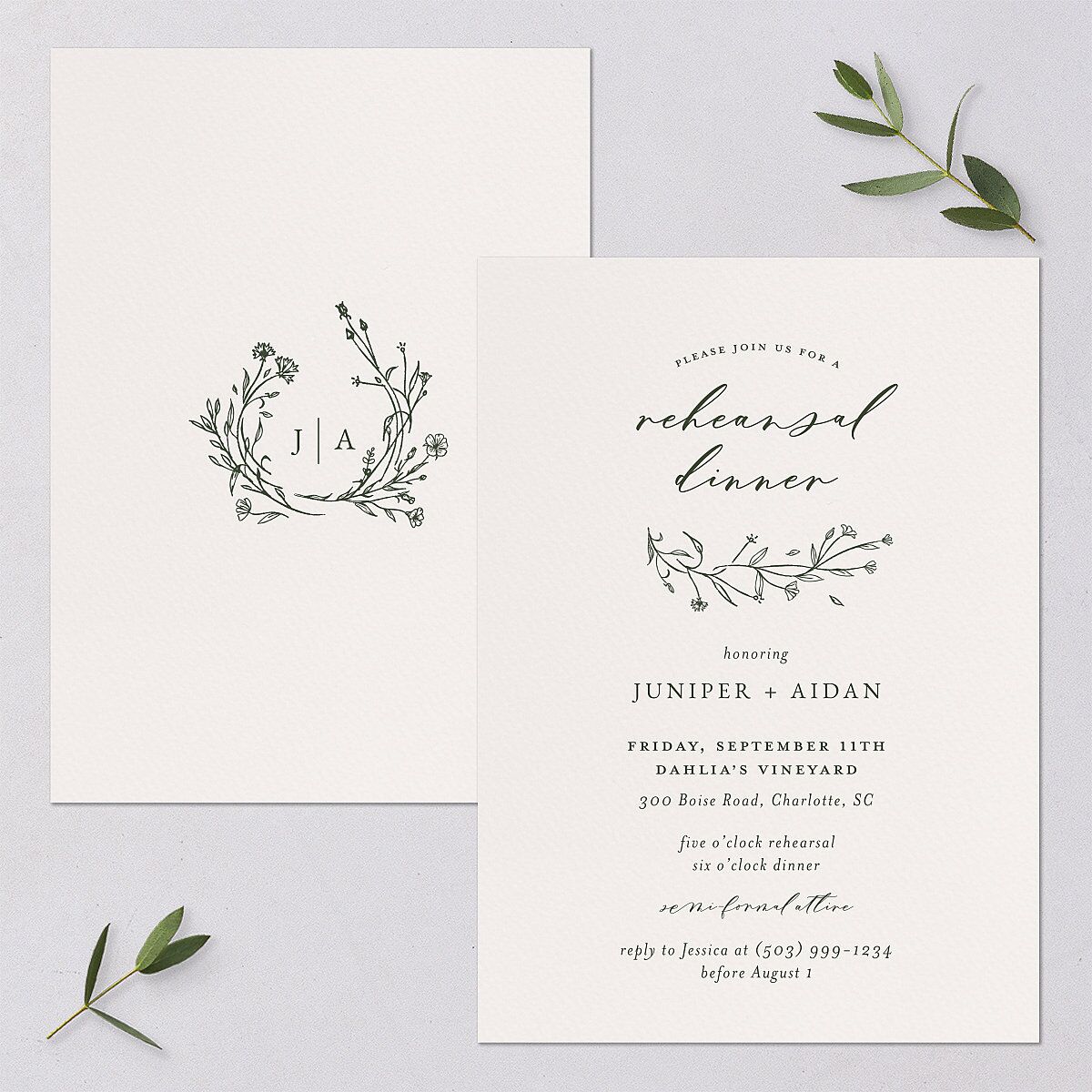 Gilded Monogram Rehearsal Dinner Invitations Dark Camo Signature Blank Standard