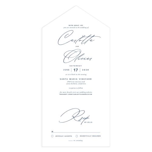 Simply Classic All-in-One Wedding Invitations Ink Blue Signature Light Both Recipient and Return Addresses No
