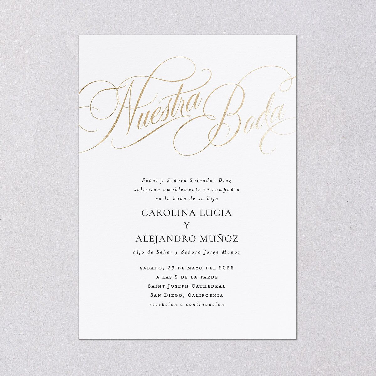Nuestra Boda Wedding Invitations Gold Pure White Signature Blank No
