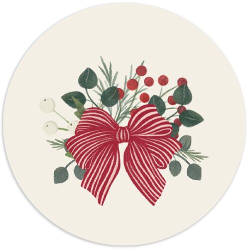 Rustic Holiday Foliage with Bow Holiday Stickers Hunter Green Circle