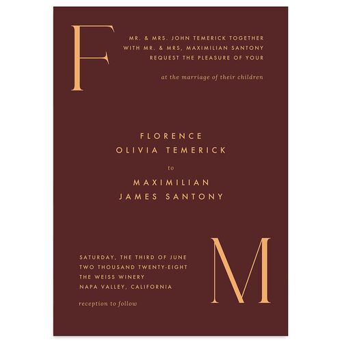 Modern Initials Wedding Invitations Merlot Signature Blank No Standard