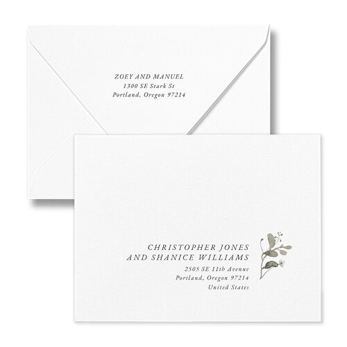 Curved Garland Save the Date Magnet Euro Envelopes White Champagne Both Recipient and Return Addresses Luxe Signature