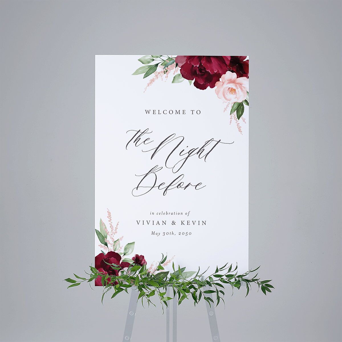 The Night Before Beloved Floral Standard Welcome Sign Large Dark Berry Standard Indoor Foam Core L Welcome