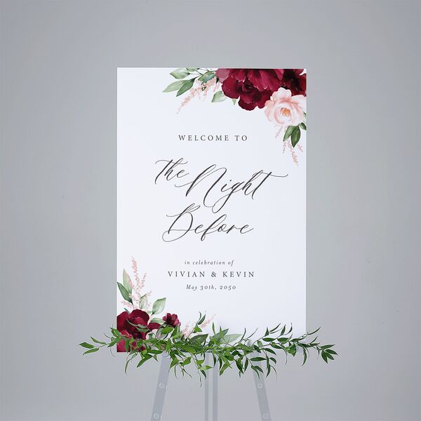 The Night Before Beloved Floral Standard Welcome Sign Large Dark Berry Standard Indoor Foam Core L Welcome