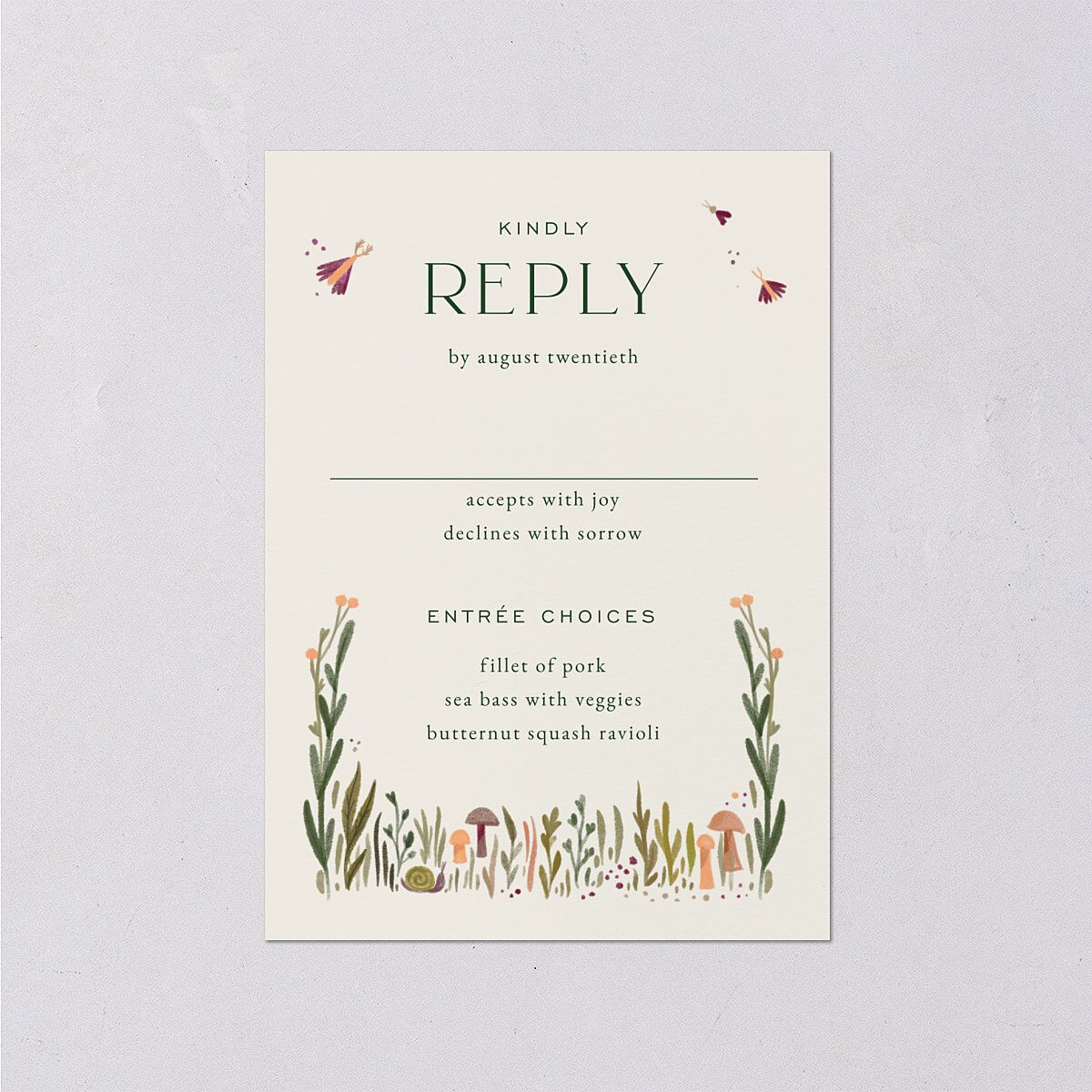 Mushroom Magic Wedding Response Cards Mauve Signature Standard