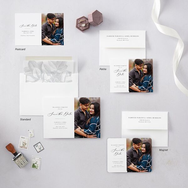 Timeless Script Save The Date Cards Medieval Grey Signature smooth Blank No Standard