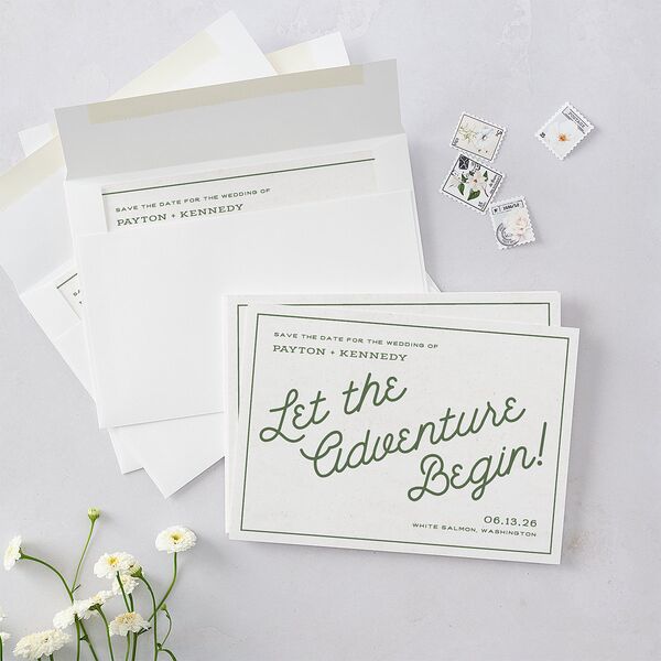 Happy Campers Save The Date Cards Deep Olive Signature smooth Blank No Standard