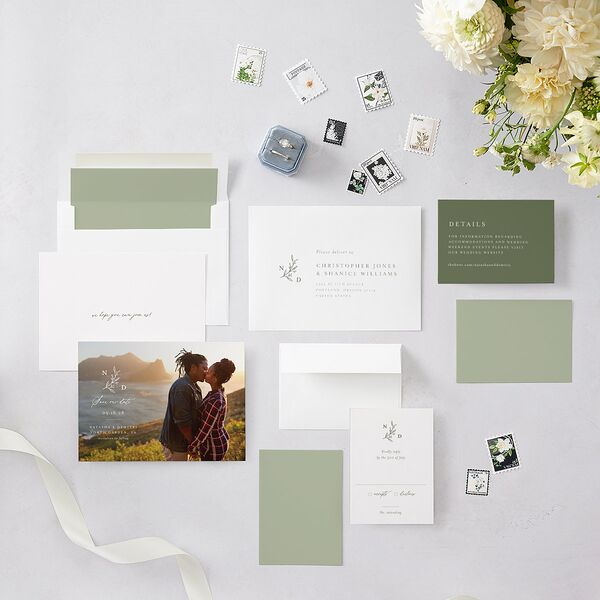 Botanical Monogram Save The Date Cards Dark Camo Signature smooth Blank No Standard