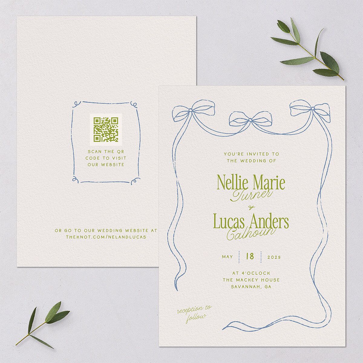 Modern Delicate Bows Wedding Invitations Peridot Signature Blank Standard No
