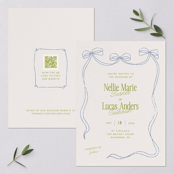 Modern Delicate Bows Wedding Invitations Peridot Signature Blank Standard No