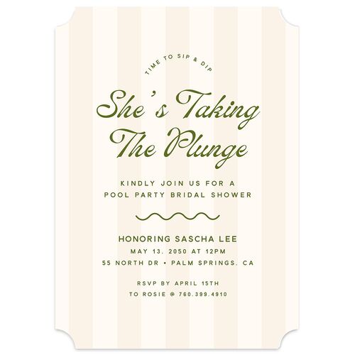 Cabana Stripes Bridal Shower Invitations Olive Signature Blank Ticket